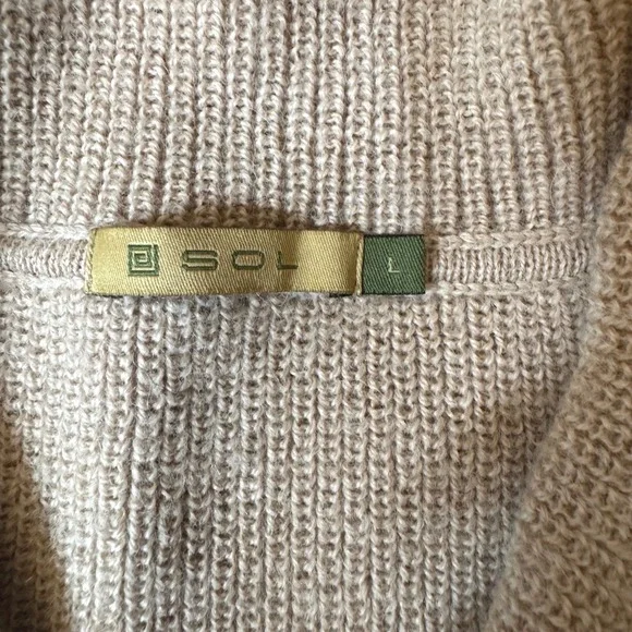 SOL Baby Alpaca Cable Knit Shawl Collar Sweater Women L Beige Cream Quiet Luxury - Picture 4 of 8